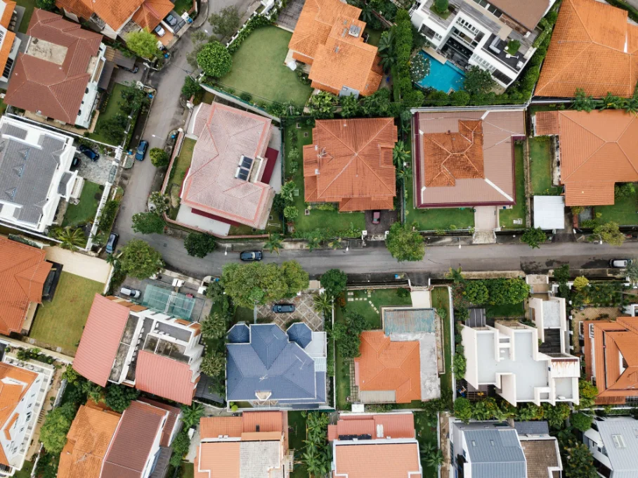 View of roofs from above